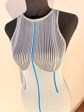 Zara Black & White Ribbed Tank with Blue Piping/ Limited Contour Collection